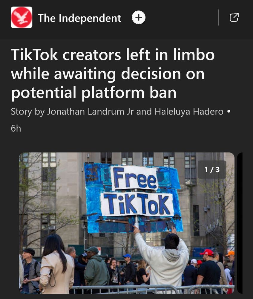 The Independent newspaper headline: "TikTok creator left in limbo while awaiting decision on potential platform ban." Palestinian influencers that literally depend their lives on Tiktok crowdfunding are unaware.