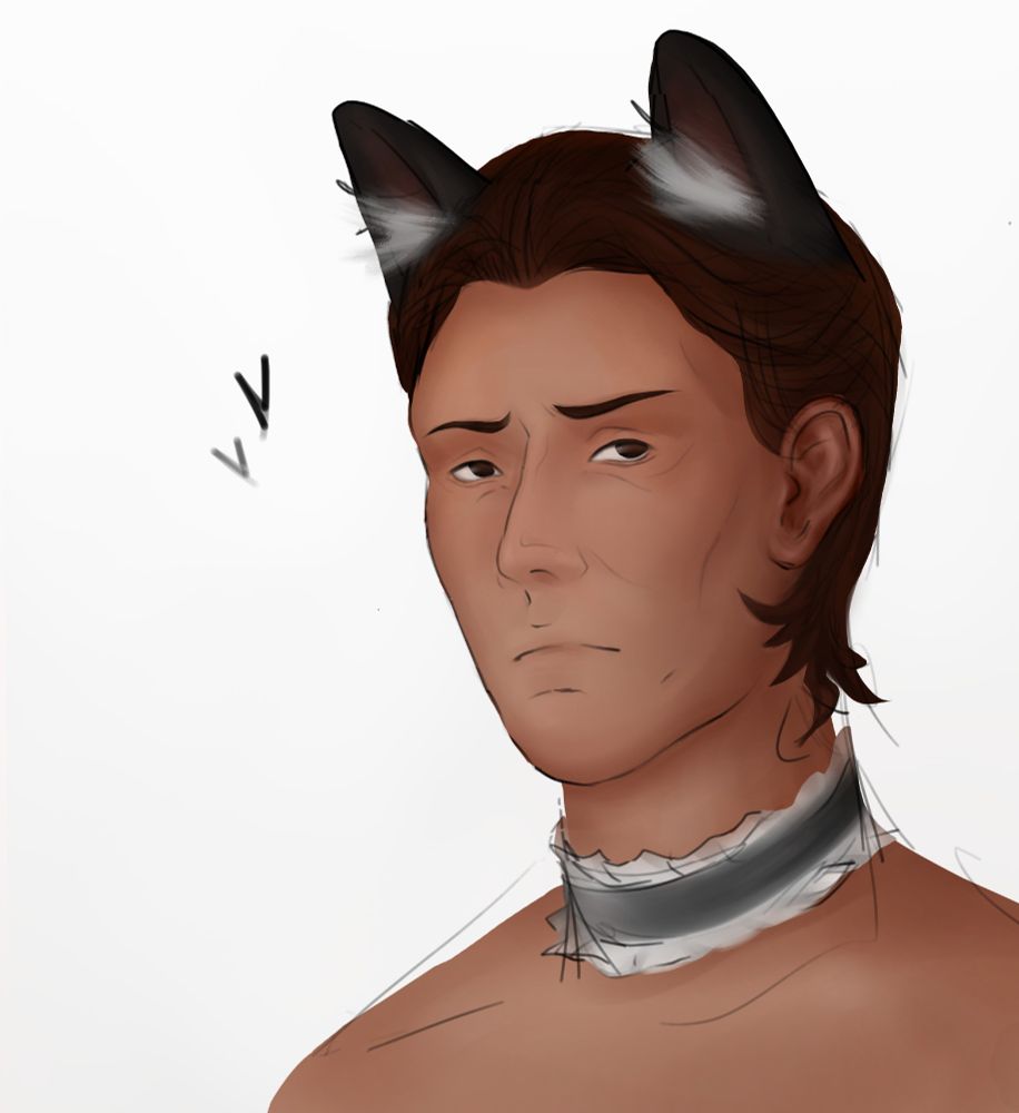 Digital drawing of Raphael from bg3 with cat ears and a frilly choker