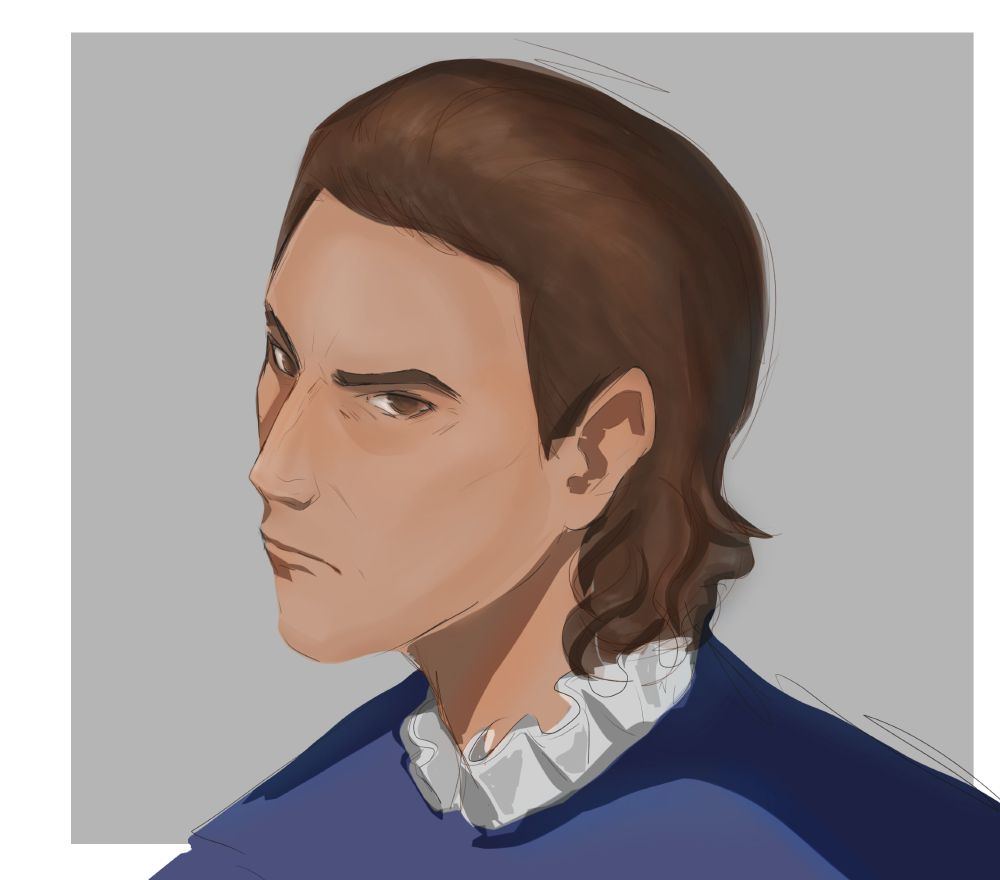 Digital bust drawing of Raphael from bg3 in color