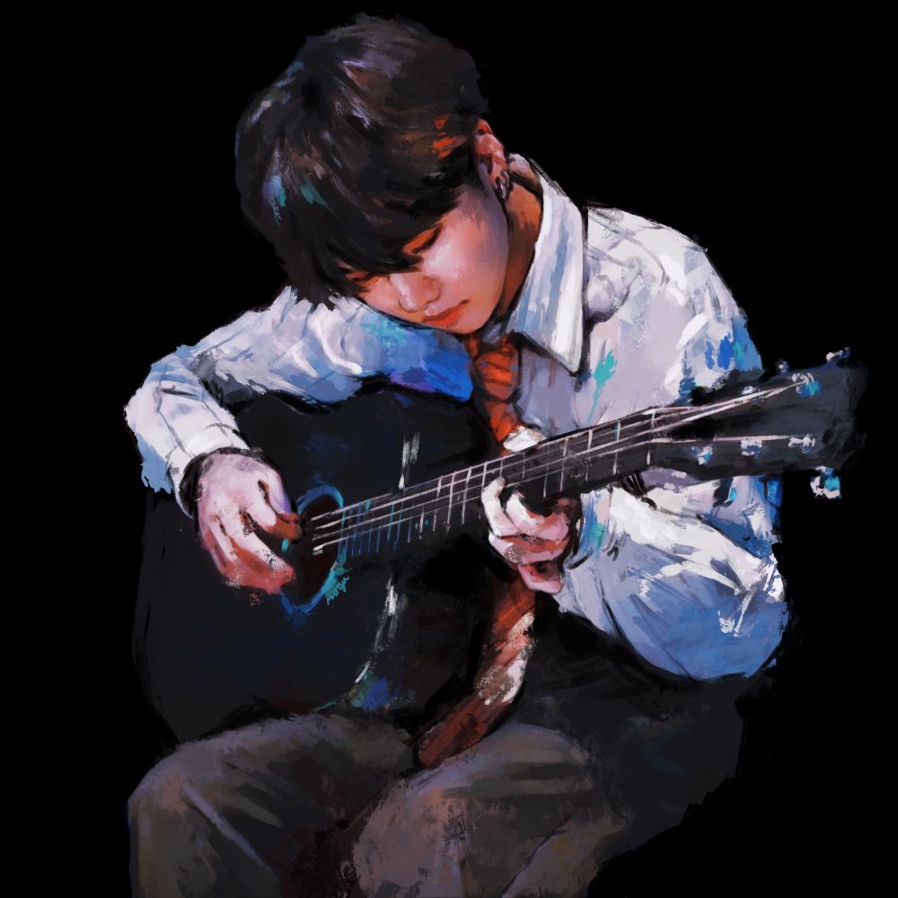 Digital drawing of a man playing the guitar