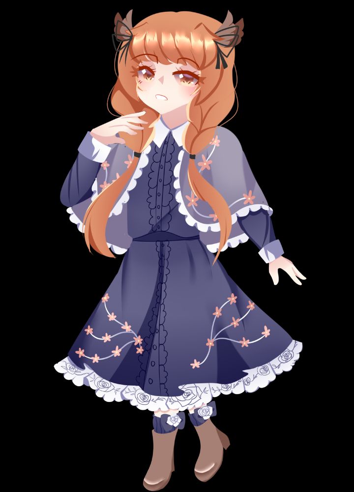 Kotone's oc Adeline. She is a lady butler, she wears a simple dress with pink flower embroidery.