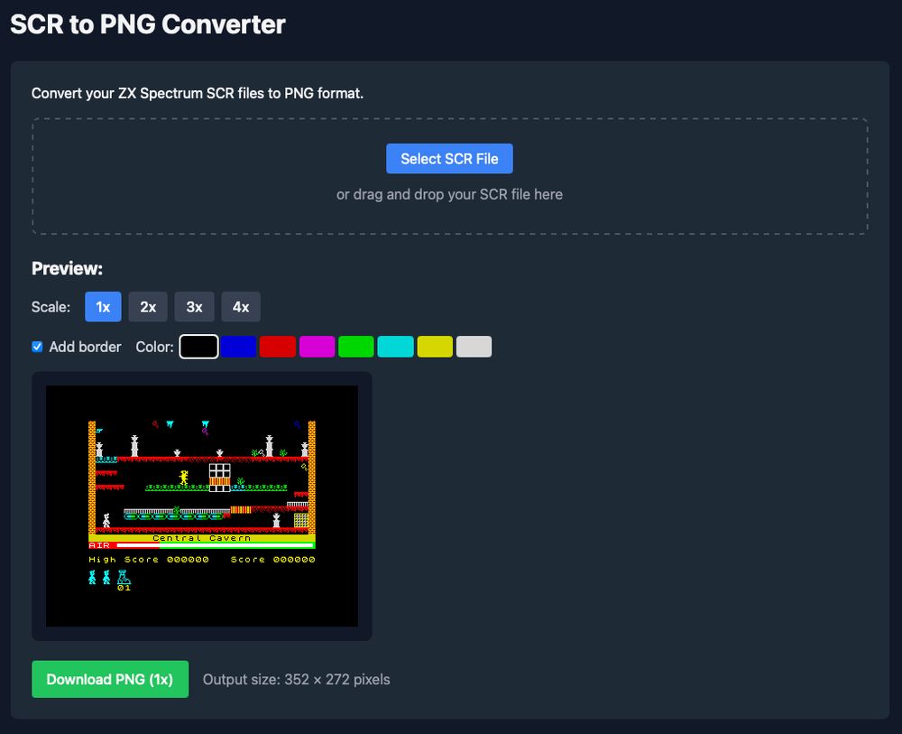 A tool that converts from ZX Spectrum SCR files to PNG files.