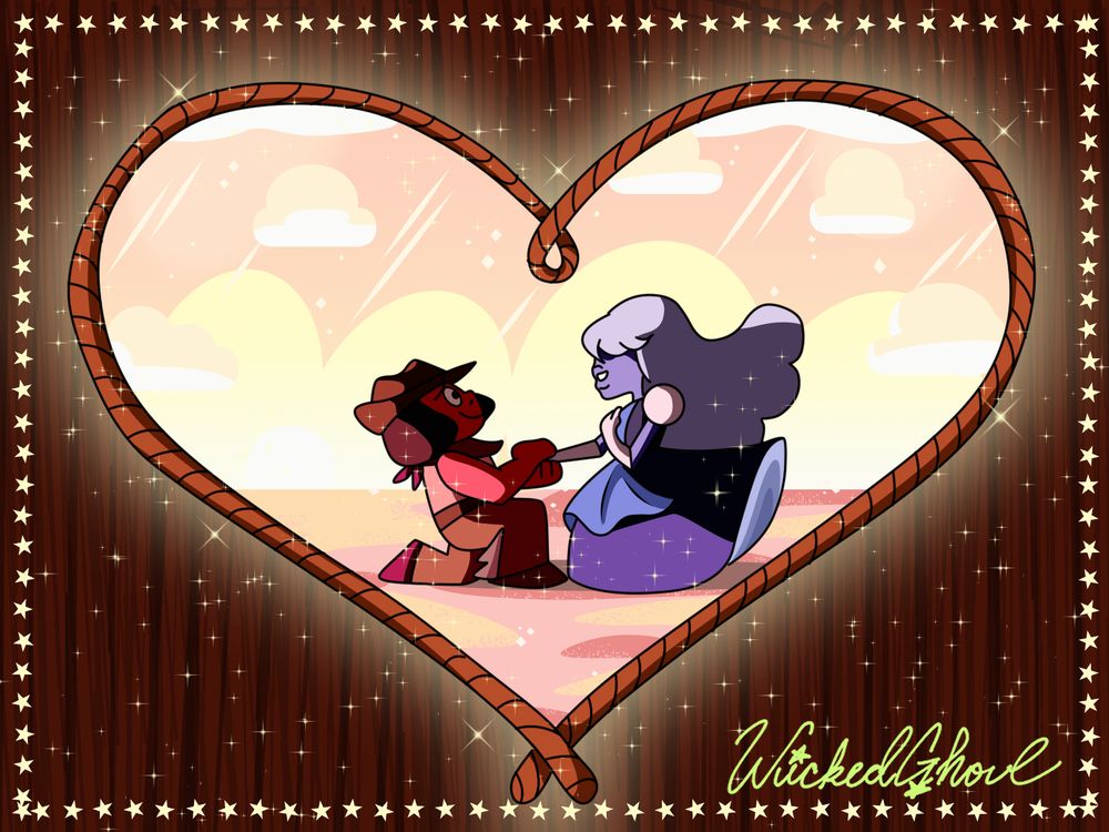 Ruby proposing to Sapphire inside a heart shaped cowboy rope!