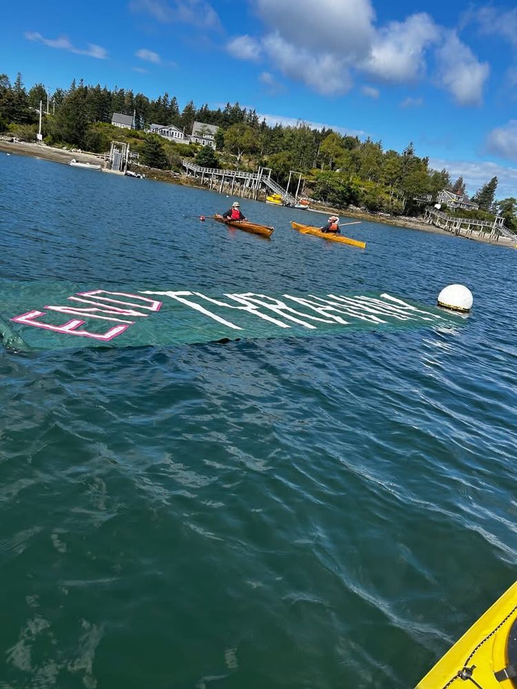 End Tyranny banner floating on the ocean. 