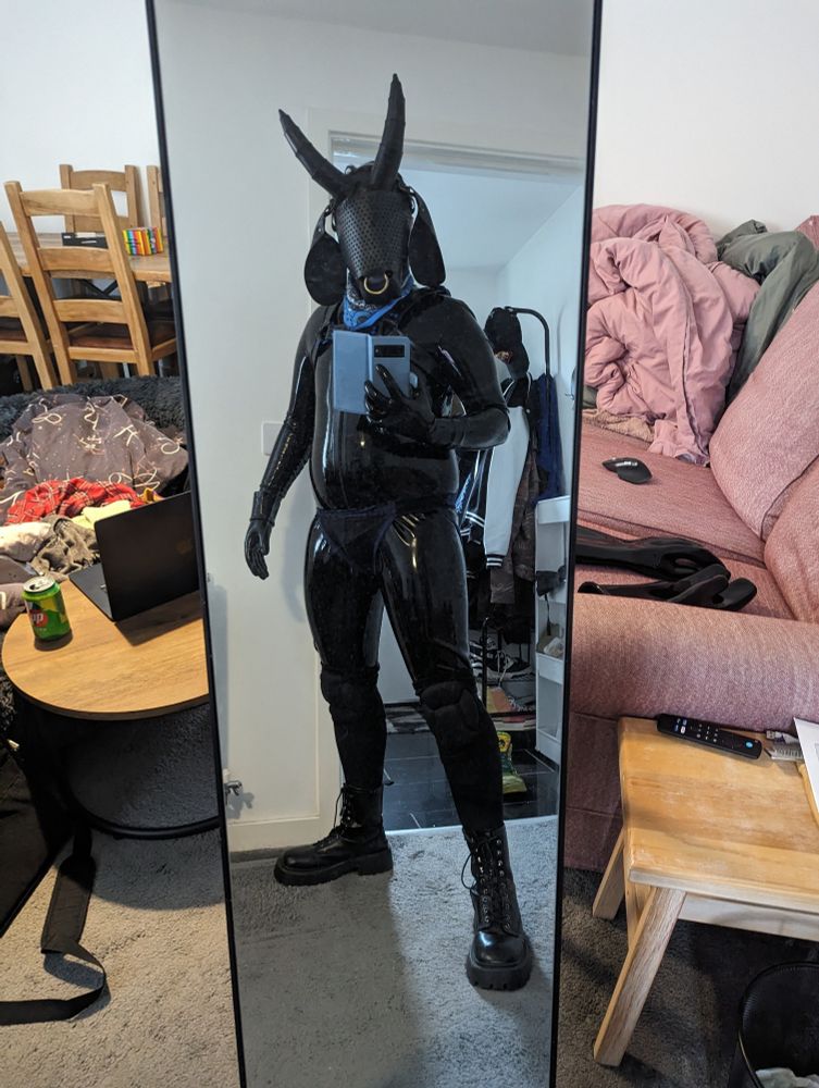 A shing rubber goat taking a mirror selfie 