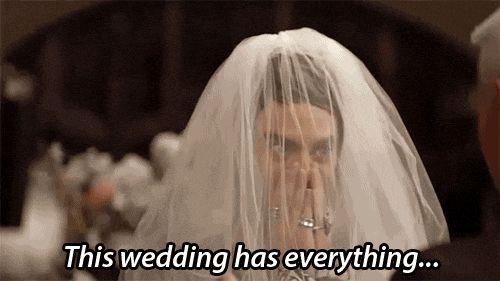 A gif of Bill Hader as Stefon as someone lifts his wedding veil. Text says “this wedding has everything…”