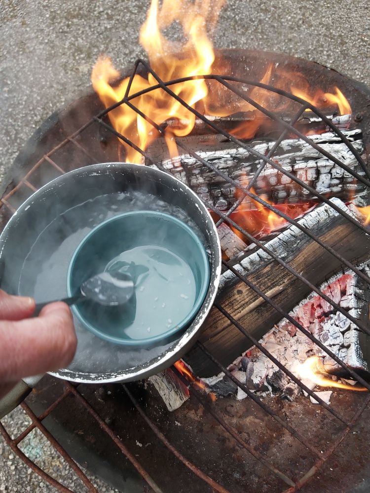 Melted ingredients in pan over fire.