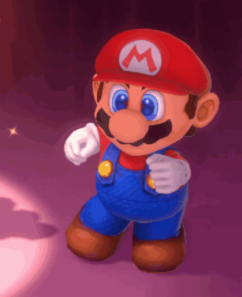 mario is wearing a red hat with a white letter m on it