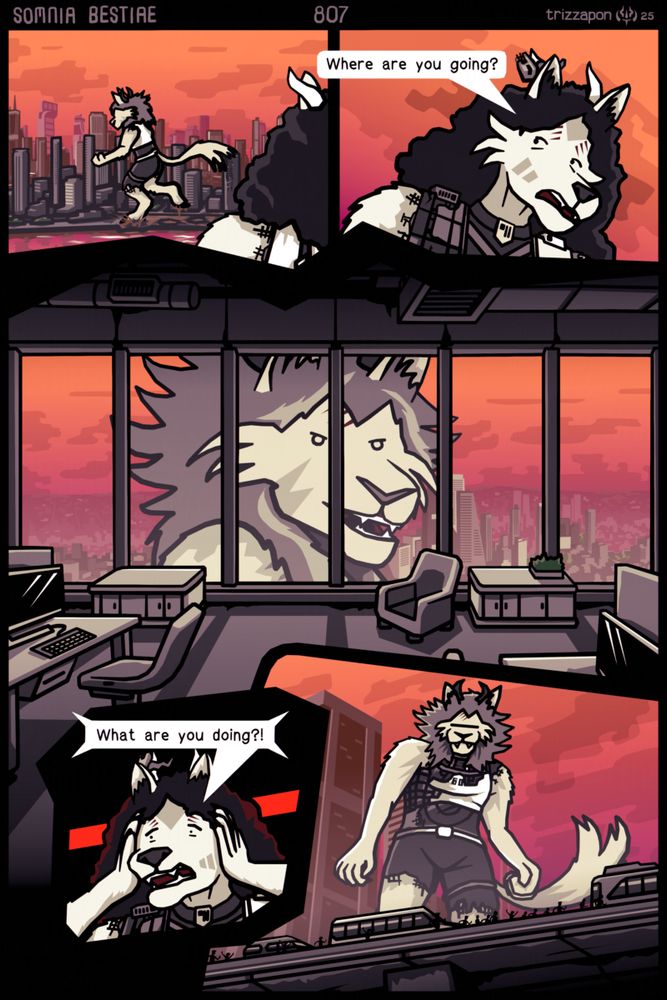 Sikso starts to walk away.
Kila: "Where are you going?"
He looks through the windows of an empty office building nearby with a slight, unsettling smile.
Kila: "What are you doing?!"
Sikso doesn't reply. There is a crowded bridge in his way. He looks down at it.