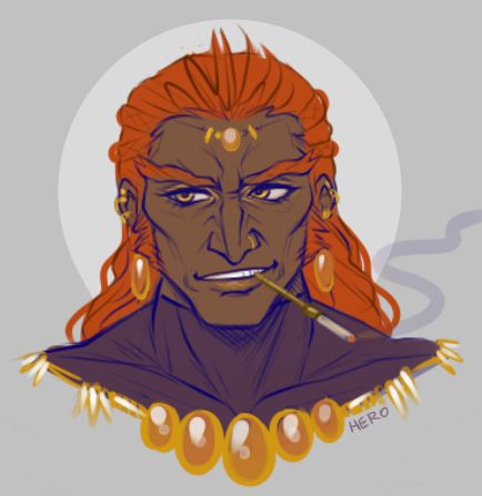 Ganondorf with topaz jewellery, smoking.