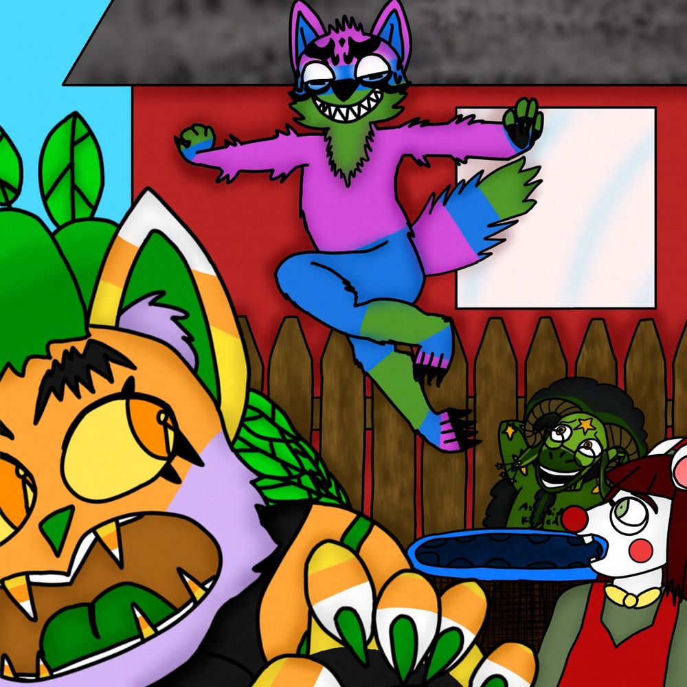 Fenrir jumps from a trampoline while the others freak out