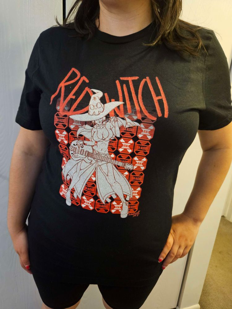 A black t-shirt with I-No from Guilty Gear illustrated on it