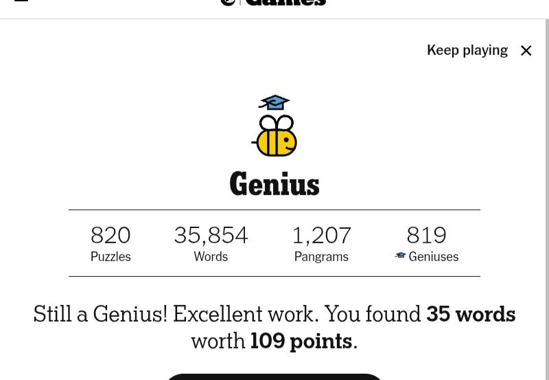 Genius level in today's NYT Spelling Bee