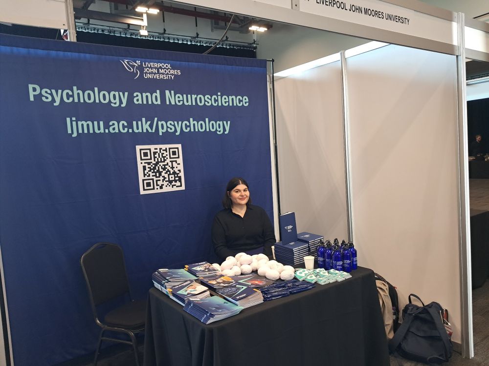 Liverpool John Moores University at Stand 44 - advertising the Neuroscience and Psychology teaching & research 