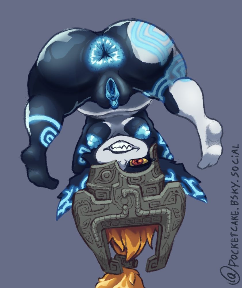 Midna floating upside-down with her butt towards the screen