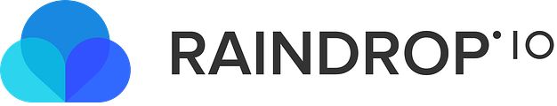 Raindrop.io logo with stylised blue raindrop and bold black text