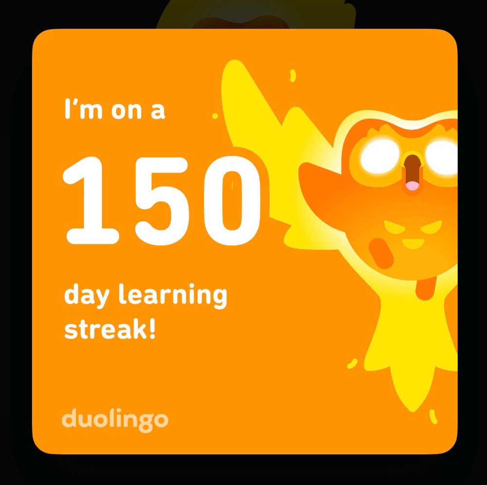 Image of a social media badge showing the progress of 150 consecutive days studying Japanese. 