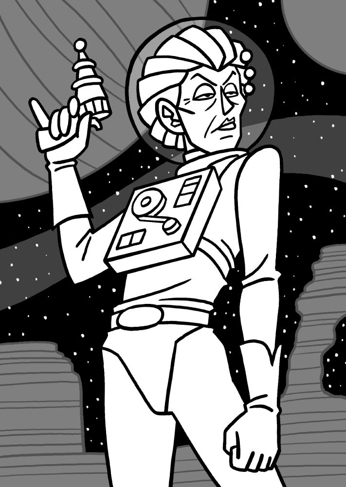 Cleaned up line illustration of the rough design in black and white.