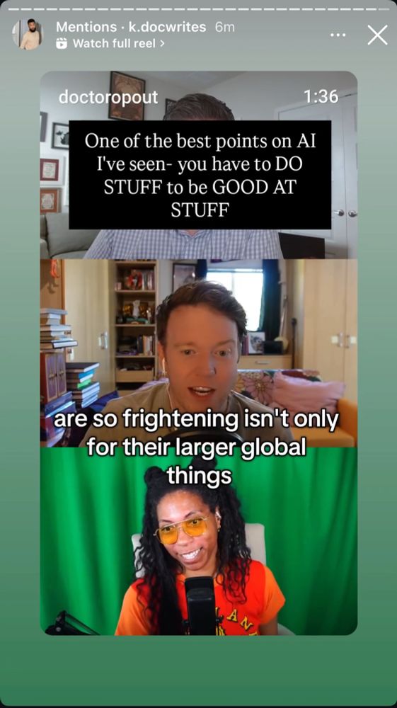 Screenshot where someone has shared MY INTERVIEW but covered my face with their own text bubble like a real jag
