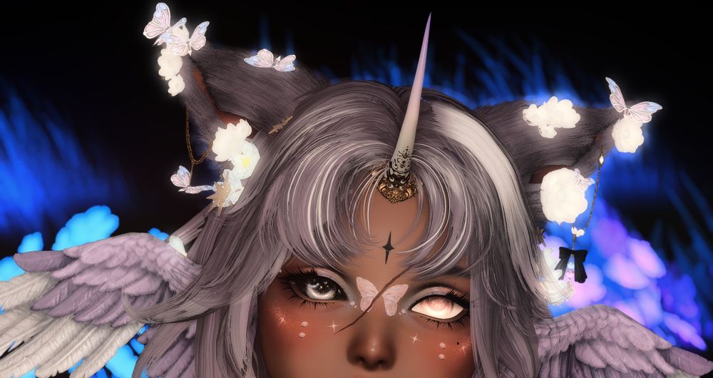 A showcase of eyes and feathers, make up and horn. Simple features that make a whole unique. 