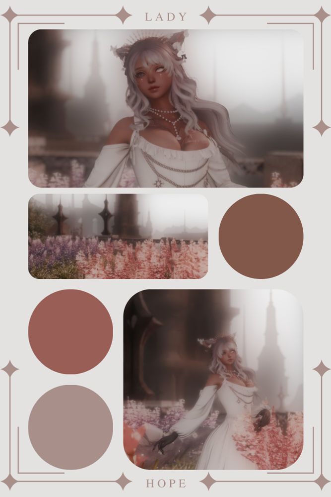 A miqote plays quietly in the wee morning hours within the muted colors in Ishgard the fog hides the harsh spirals of the cathedrals. 