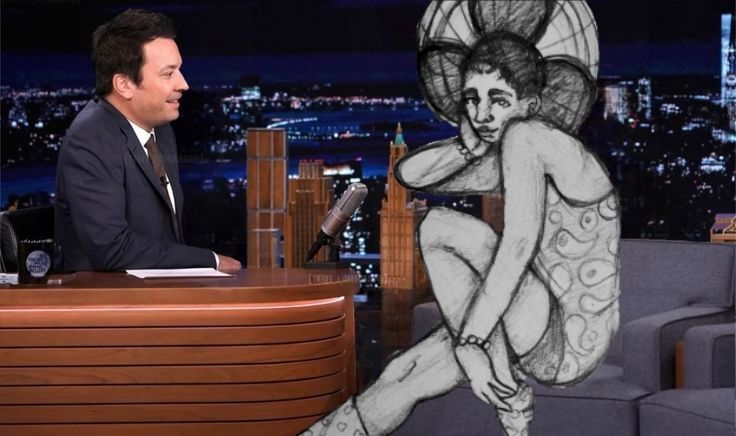 A picture of the drawing, inserted into the Jimmy Fallon show to make it seem like Jimmy is interviewing Fantina.