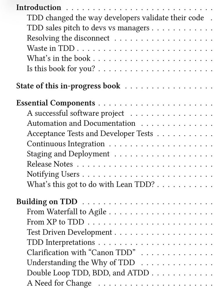 TOC for the parts of Lean TDD which are written so far