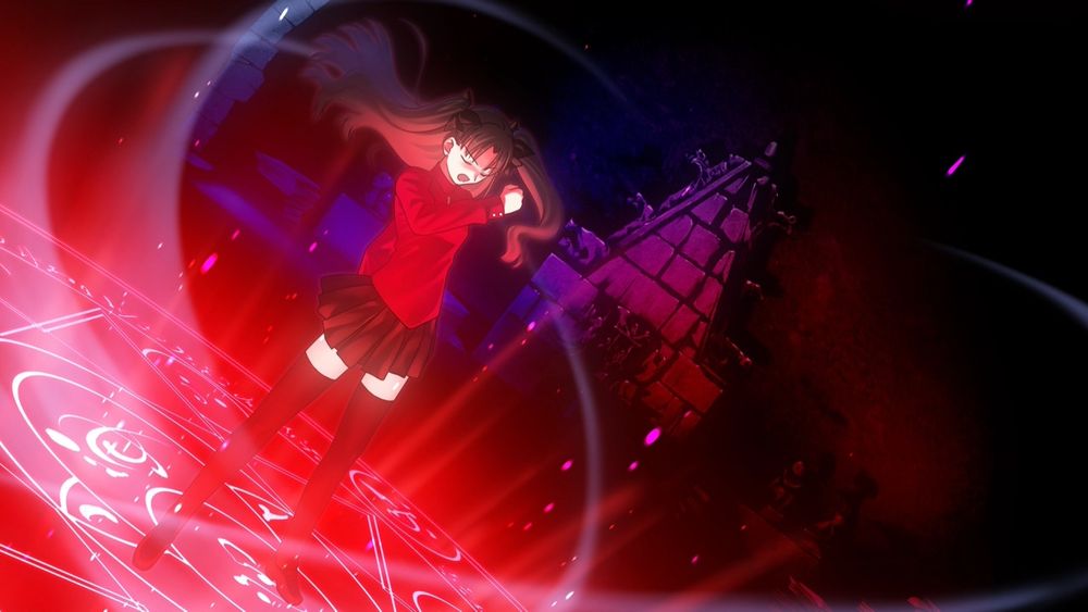 The protagonist performs a ritual near the shrine, with a glowing symbol on the floor.