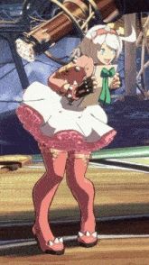 A gif of Elphet Valentine from the latest guilty gear, she is holding a ribboned contract and inching cutely towards her opponent (not pictured) 