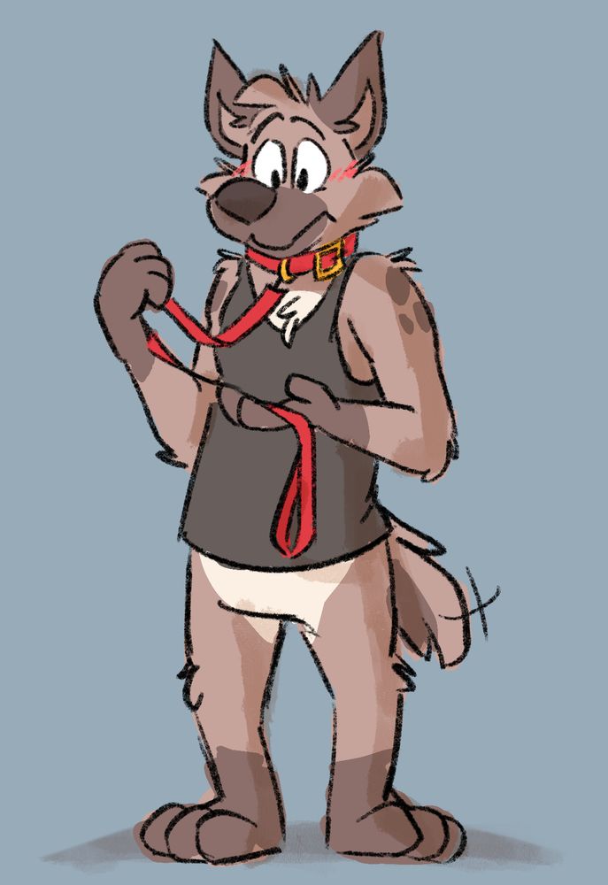 Mushy in a black tank top and a leash/collar.