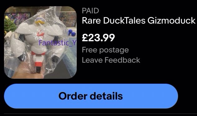 Screenshot of my order of Ebay for the Gizmoduck action figure from the cancelled second wave of toys for the Ducktales reboot.