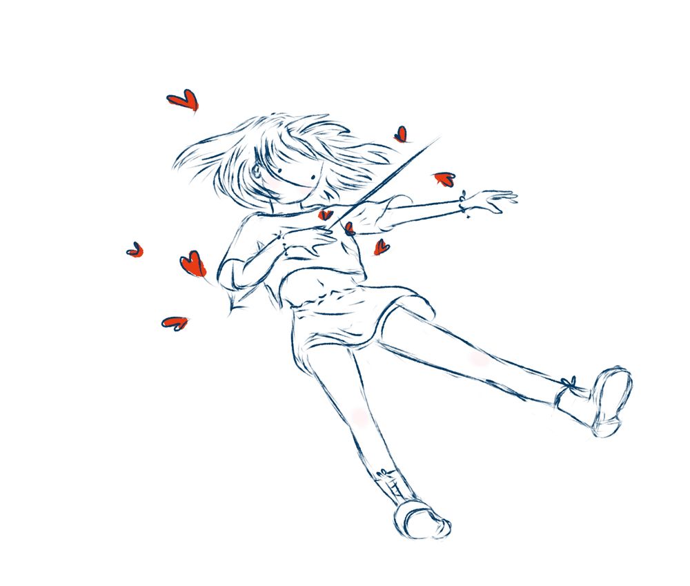 A doll crushed by an arrow of love.