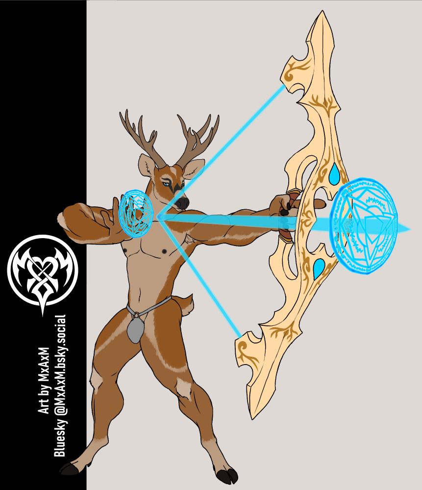 A male anthro deer wielding a magic bow