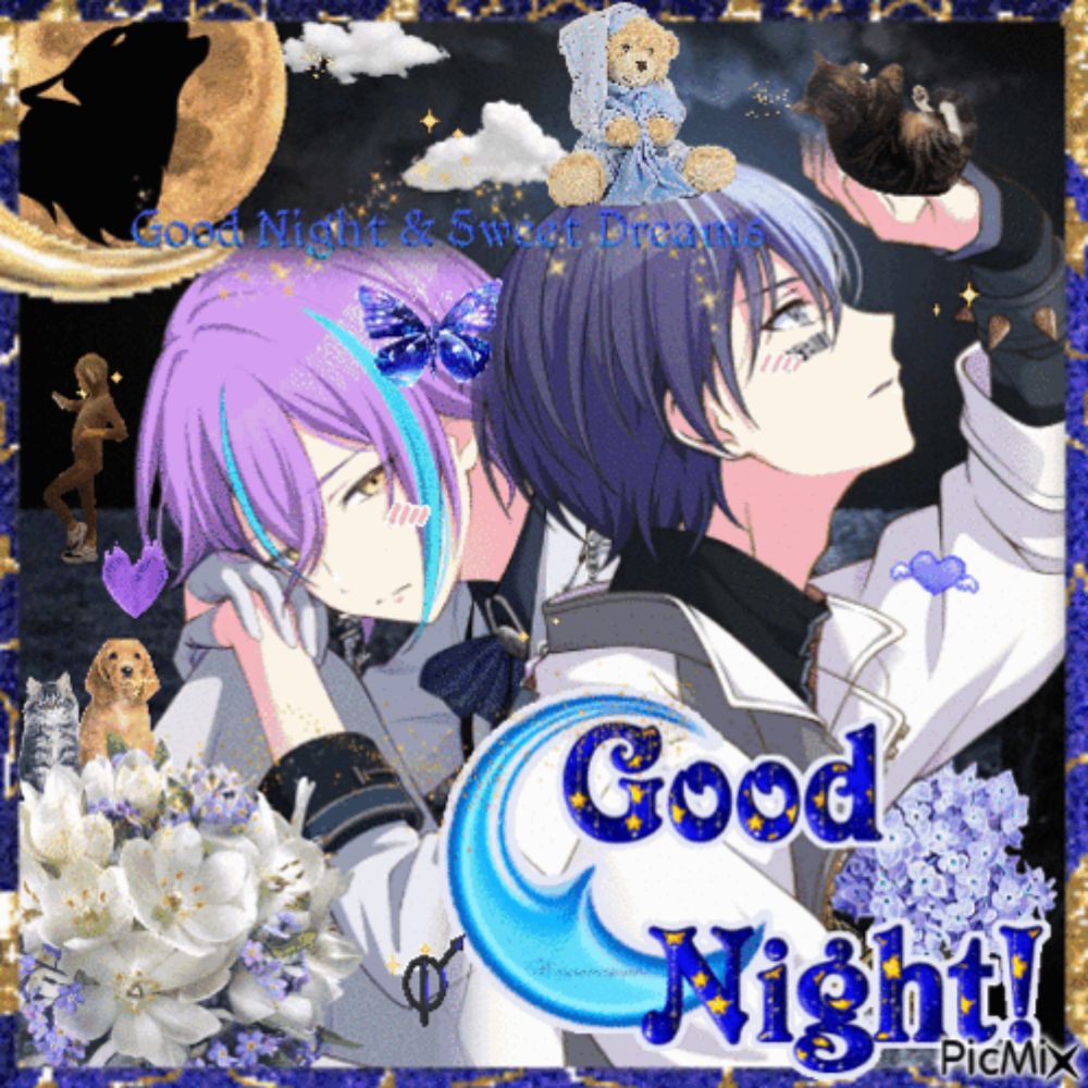 a picture of two anime characters with the words good night written on it