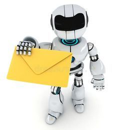 A cute robot toy delivering an envelope as if being a mailman.