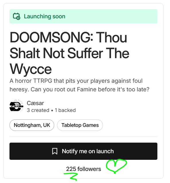 A clip of our Kickstarter page showing 225 followers!