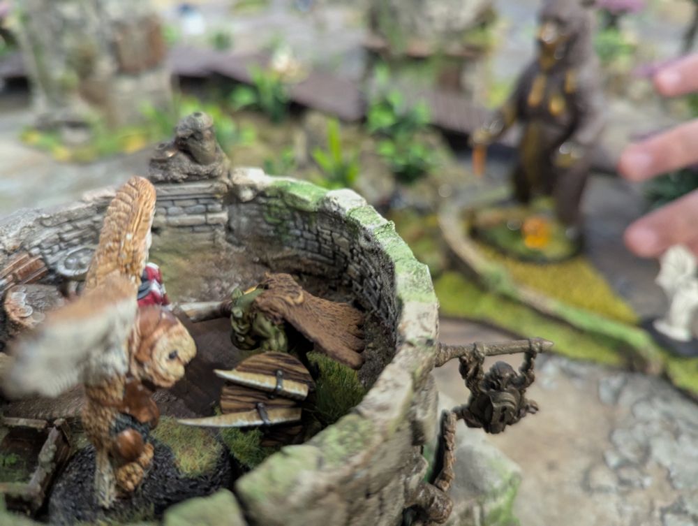 A view of a burrows and badgers battlefield from the view of an owl.
