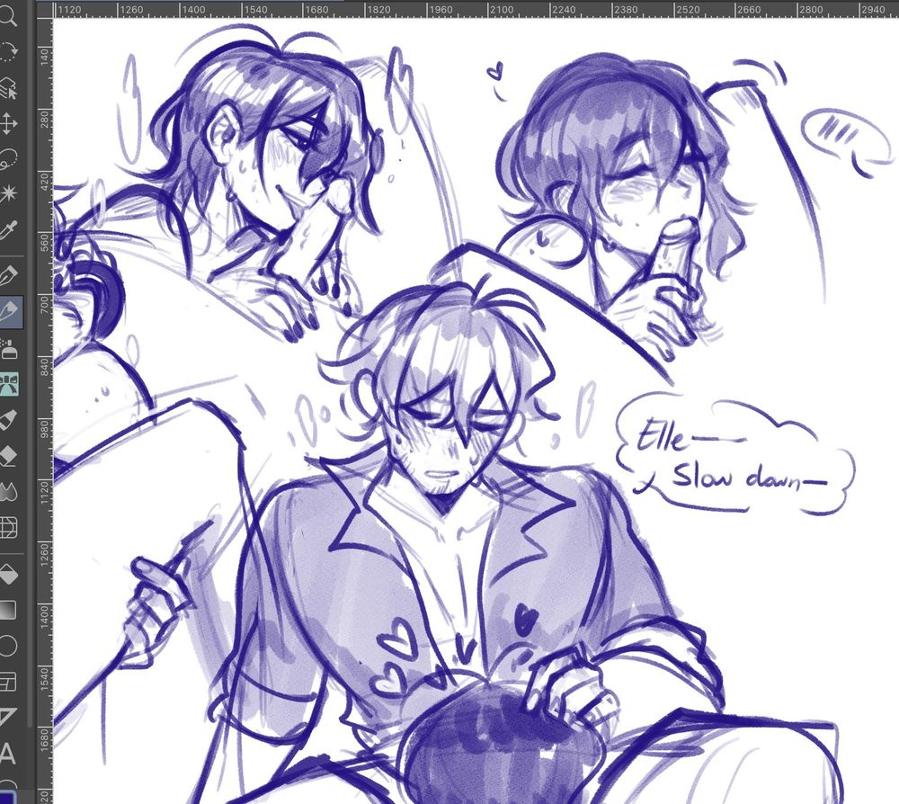 various messy doodles of elijah giving haruomi head lol