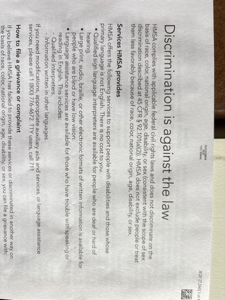 "Discrimination is against the law" leaflet included in my aca packet.