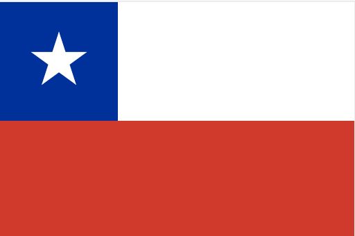 The flag of Chile consists of two equal-height horizontal bands of white and red, with a blue square the same height as the white band in the canton, which bears a white five-pointed star in its center.
