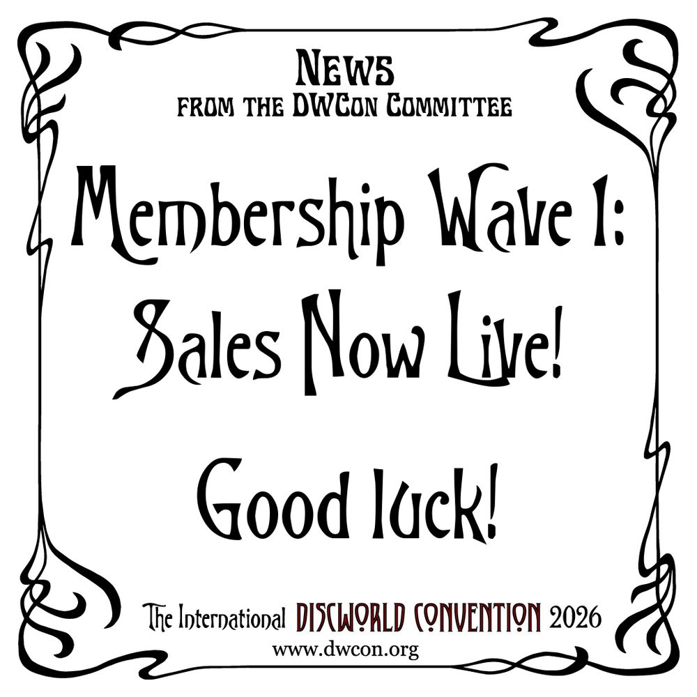 A white square with art nouveau border and text reading "Membership Wave 1: Sales Now Live.  Good Luck!"
