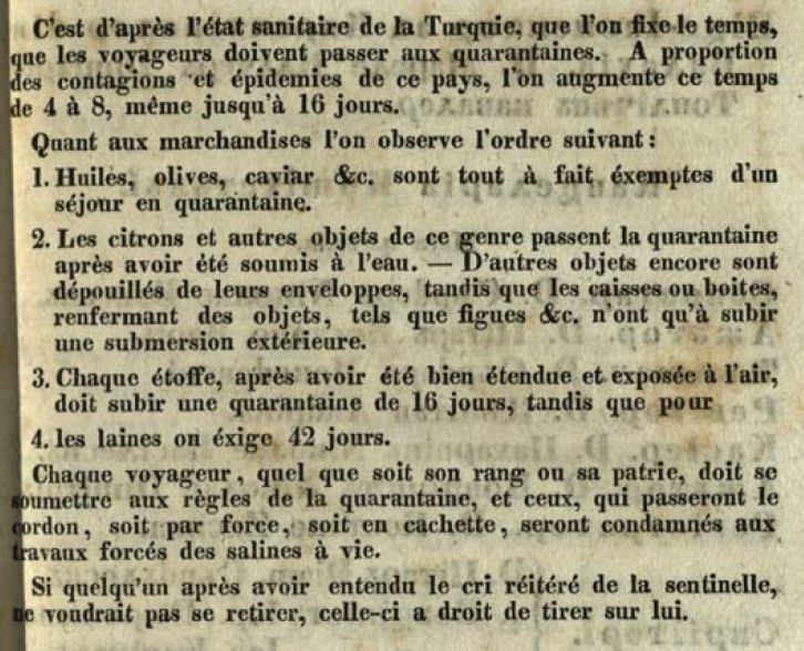 Treatment to which different goods were subject at quarantine stations