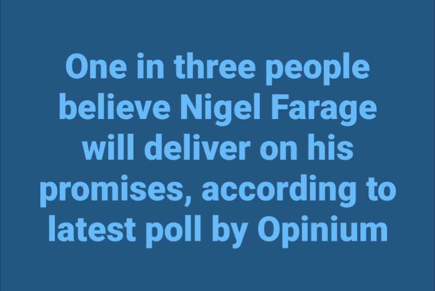 Screen grab showing Opinium poll's results that only one in three people believe Farage will keep his promises.