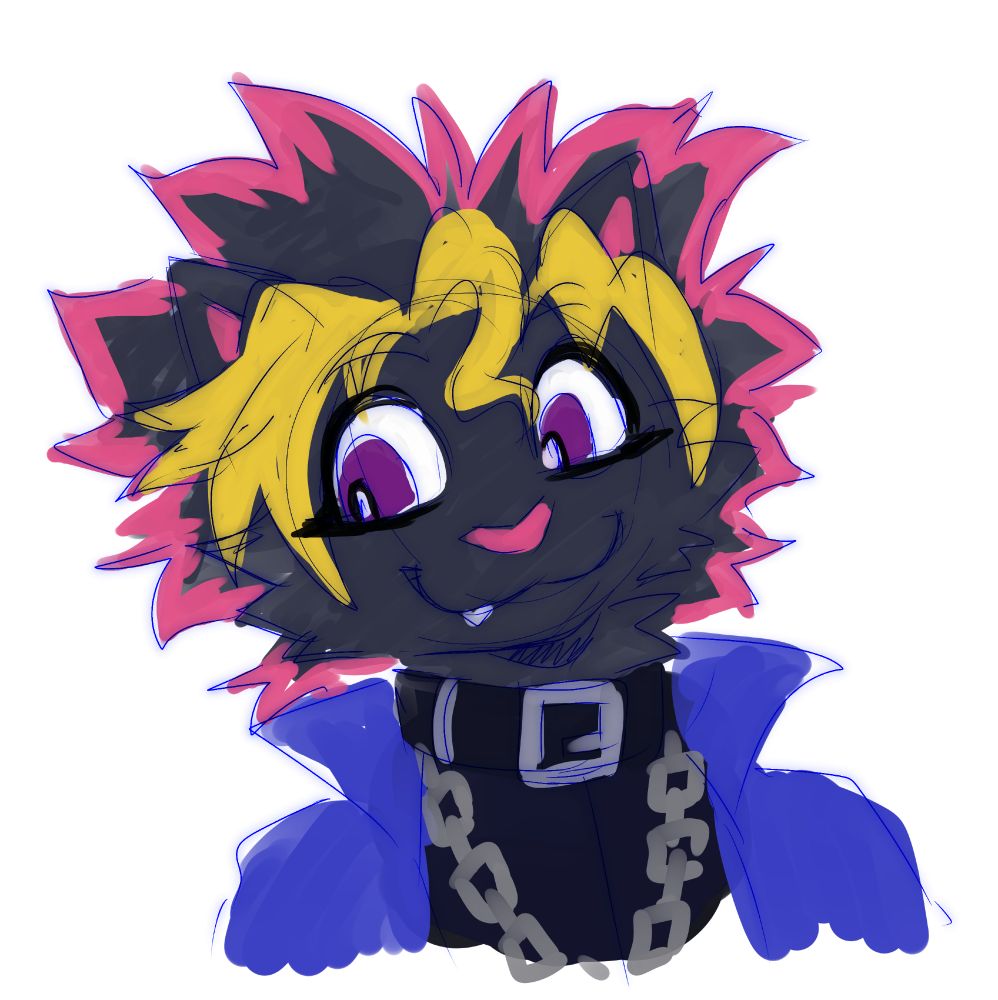a doodle of yugi mutou as a anthro black cat 