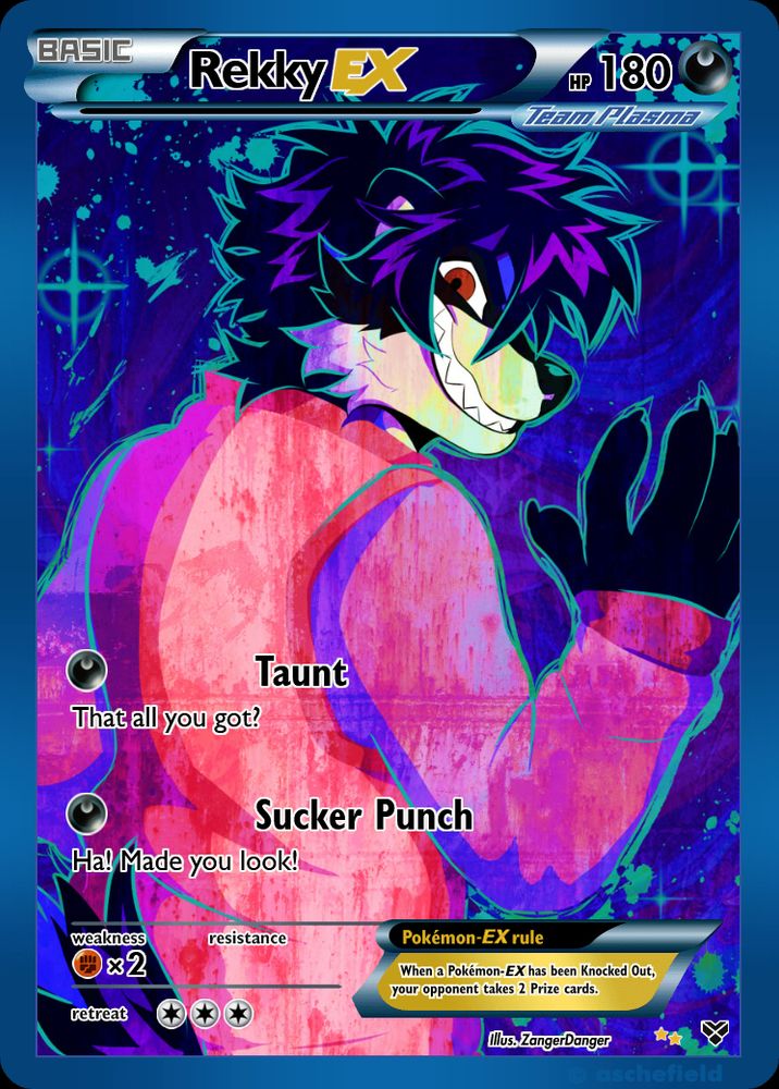 The same illustration as before, just stylized to look like a pokemon card.