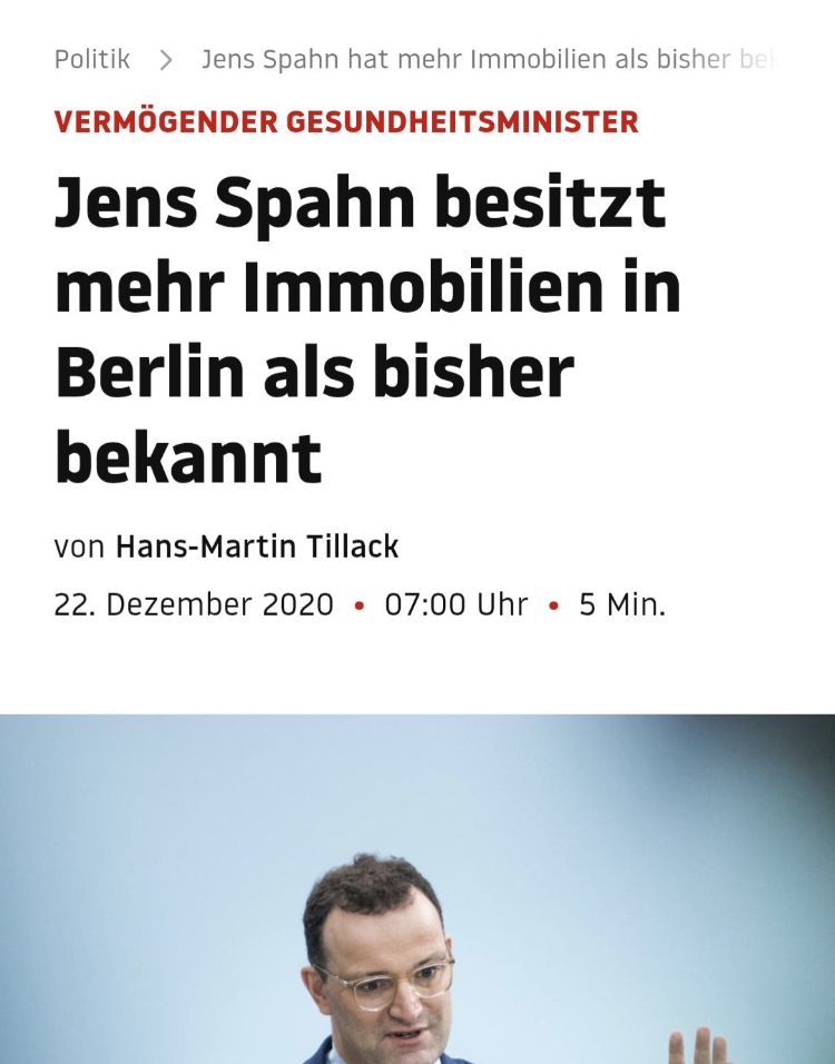 VERMÖGENDER GESUNDHEITSMINISTER
Jens Spahn besitzt mehr Immobilien in Berlin als bisher bekannt
von Hans-Martin Tillack
22. Dezember 2020 • 07:00 Uhr • 5 Min.