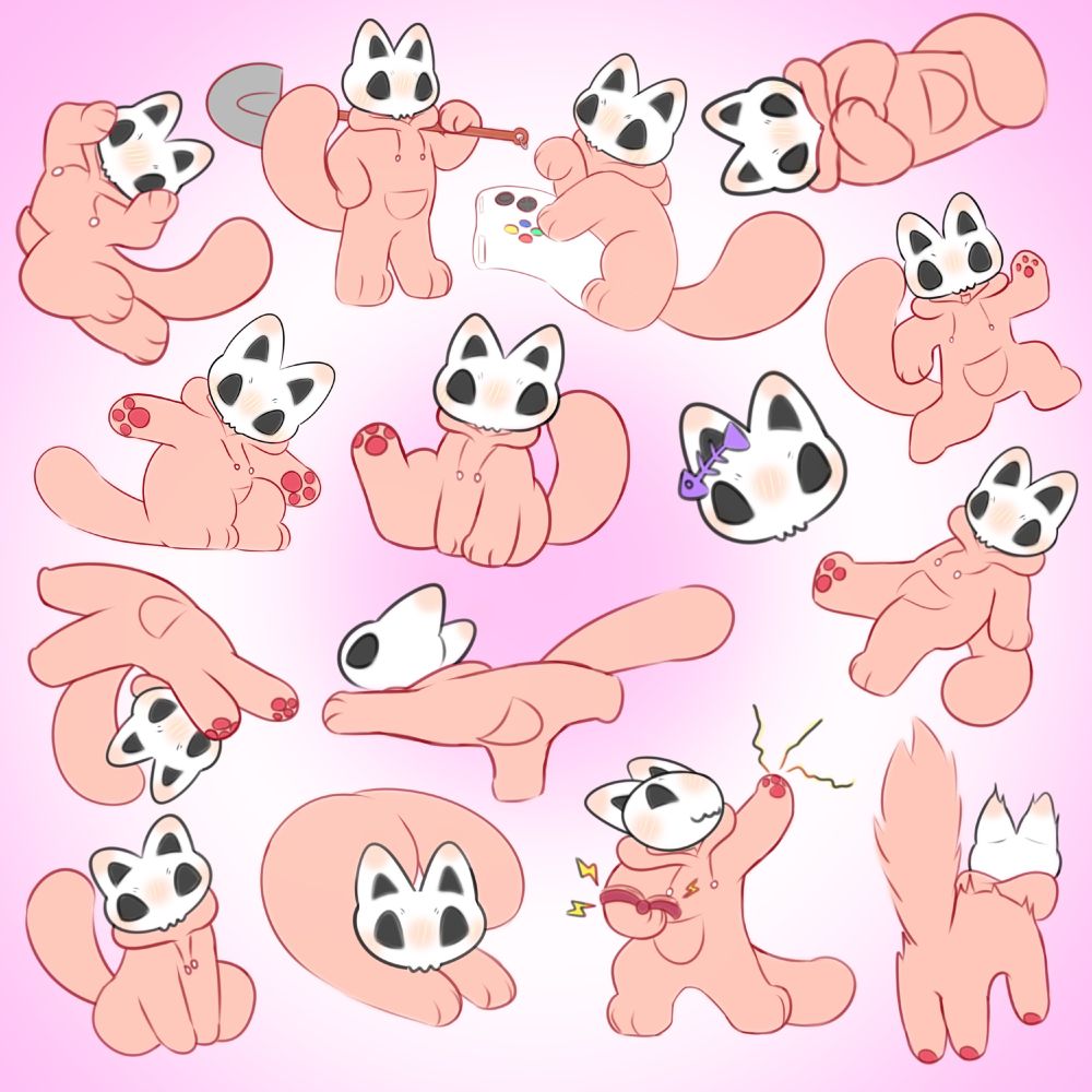 Kulou, the skullcat from the manhua You Shou Yan, also known as Fabulous Beasts, doing various cute poses