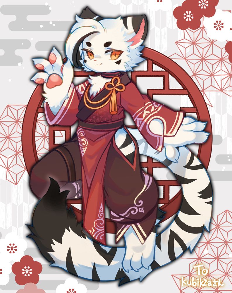 A white tiger showing up a new oriental inspired outfit