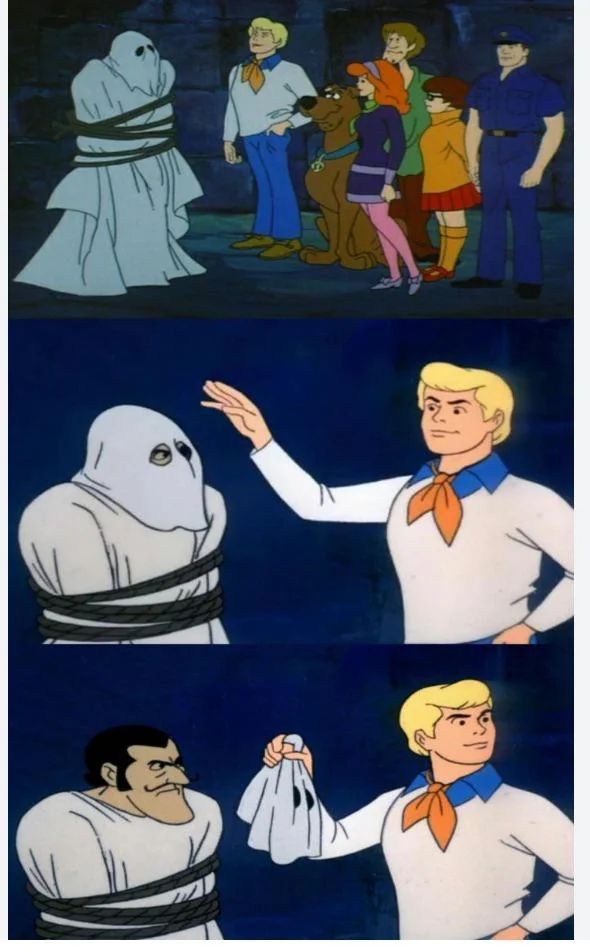 The Gang taking off the villain's mask