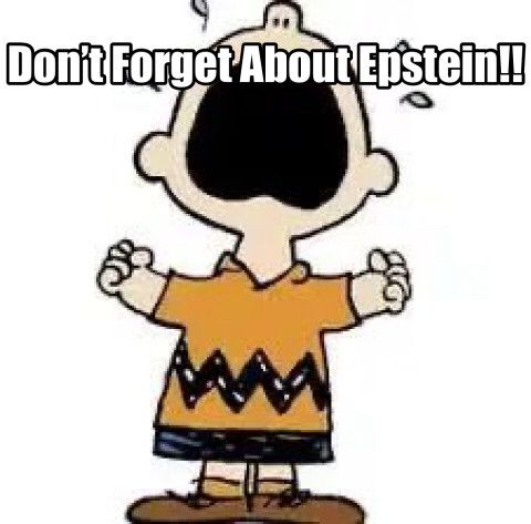 A picture of the classic cartoon/comic character Charlie Brown with Charlie screaming for the Epstein files.
